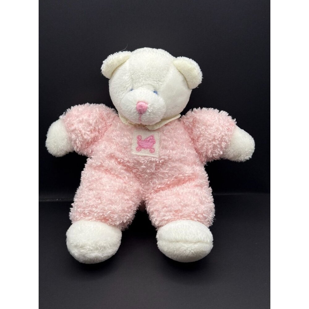 Russ Berrie Vintage Drowsy pink white Bear Small Plush Rattle Lovey Stuffie Baby